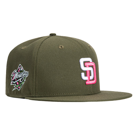 New Era 59Fifty Pink Martini San Diego Padres 1998 World Series Patch Pink UV Hat - Olive