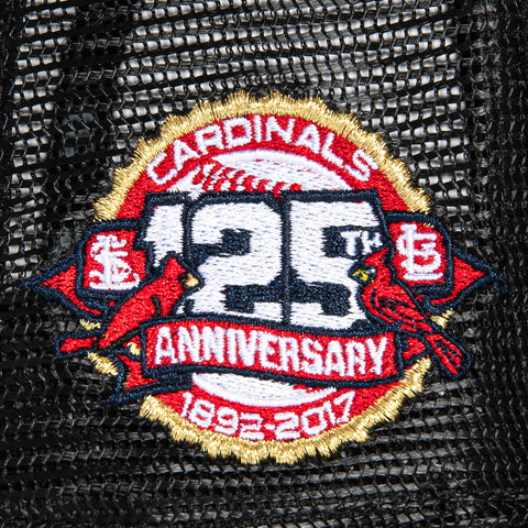 New Era 59Fifty Black Dome St Louis Cardinals 125th Anniversary Patch Trucker Hat - Black