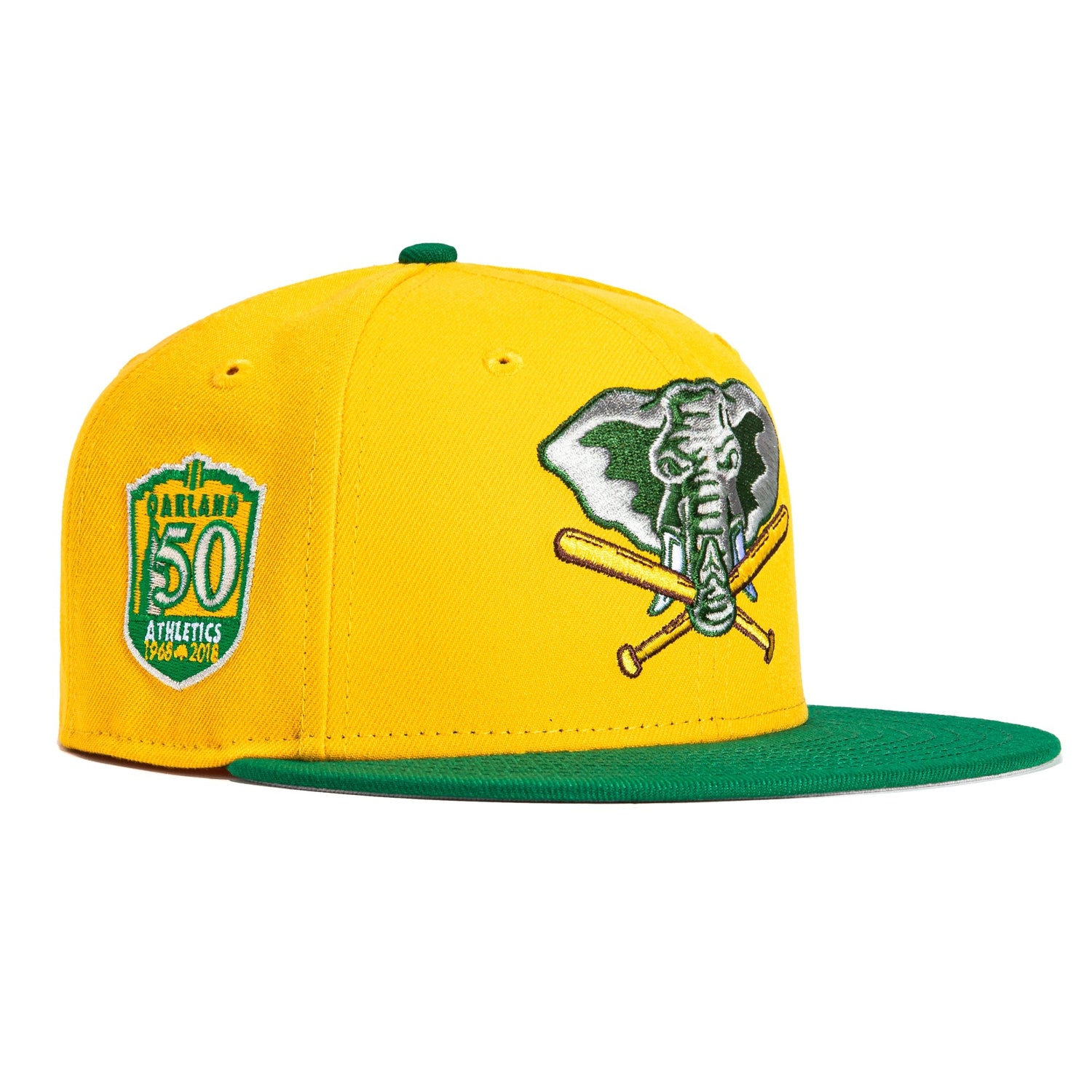 New Era 59FIFTY Oakland Athletics 50th Anniversary Patch Stomper Hat - Gold, Kelly Gold/Kelly / 7 5/8