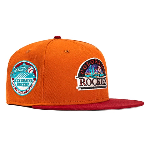 New Era 59Fifty Colorado Rockies 10th Anniversary Patch Alternate Hat - Burnt Orange, Sedona Red, Teal