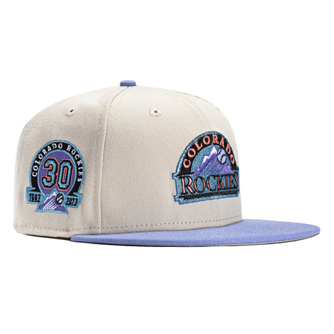 New Era 59Fifty Colorado Rockies 30th Anniversary Patch Logo Hat - Stone, Lavender
