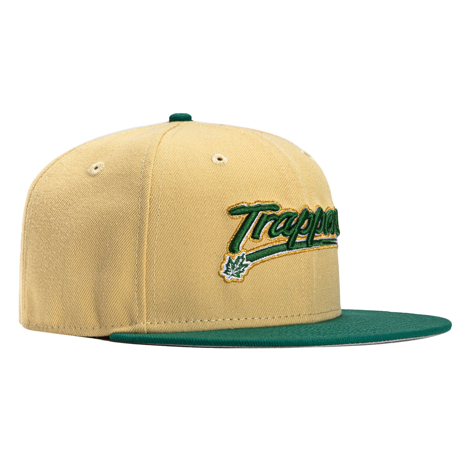 New Era 59Fifty Edmonton Trappers Script Hat Tan, Green Hat Club