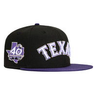 New Era 59Fifty Texas Rangers 40th Anniversary Patch Word Hat - Black, Purple