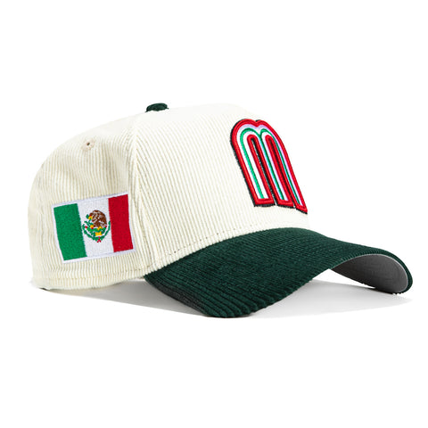 New Era 9Forty A-Frame Corduroy Mexico World Baseball Classic Snapback Hat - White, Green