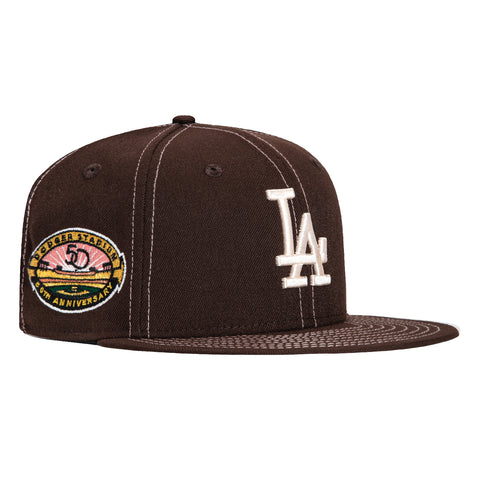 New Era 59Fifty Pink Contrast Stitch Los Angeles Dodgers 50th Anniversary Stadium Patch Hat - Brown