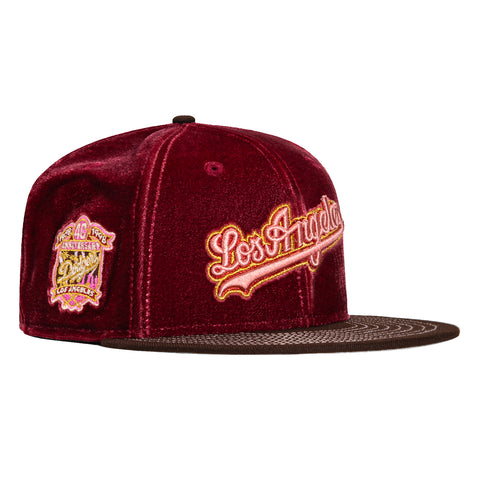 New Era 59Fifty Sweethearts Los Angeles Dodgers 40th Anniversary Patch Word Hat - Cardinal, Brown, Pink, Metallic Gold