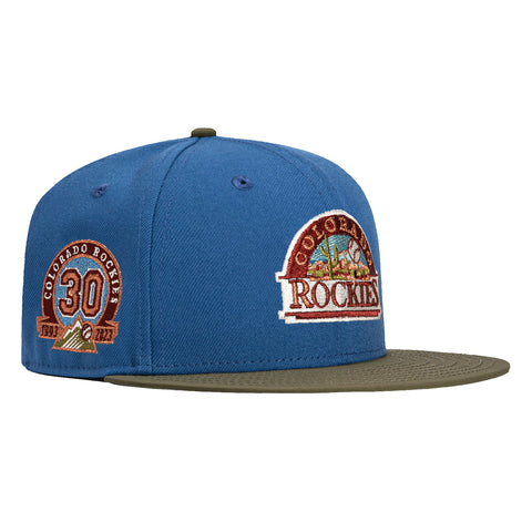 New Era 59Fifty Outdoors Colorado Rockies 30th Anniversary Patch Logo Hat - Indigo, Olive