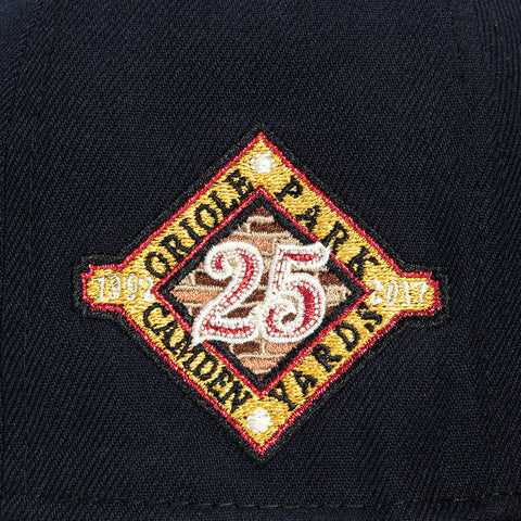 New Era 59Fifty Baltimore Orioles 25th Anniversary Stadium Patch Script Hat - Navy, Red, Metallic Gold