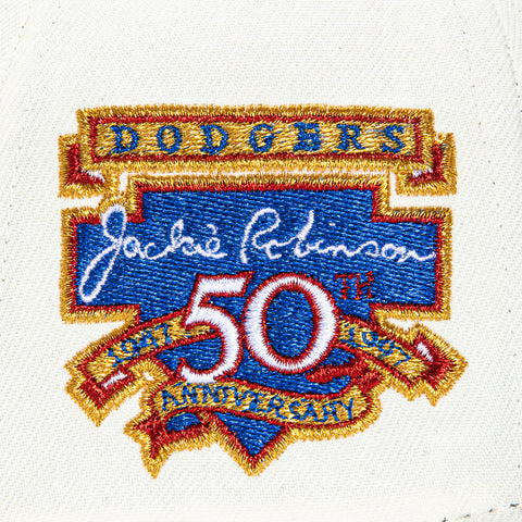 New Era 59Fifty Los Angeles Dodgers Jackie Robinson 50th Anniversary Patch Script Hat - White, Royal