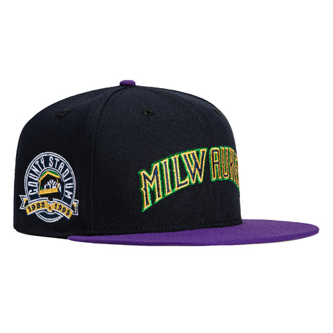 New Era 59Fifty Milwaukee Brewers County Stadium Patch Word Hat - Navy, Purple