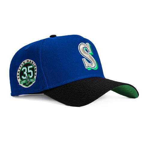 New Era 9Forty A-Frame Seattle Mariners 35th Anniversary Patch Snapback Hat - Royal, Black