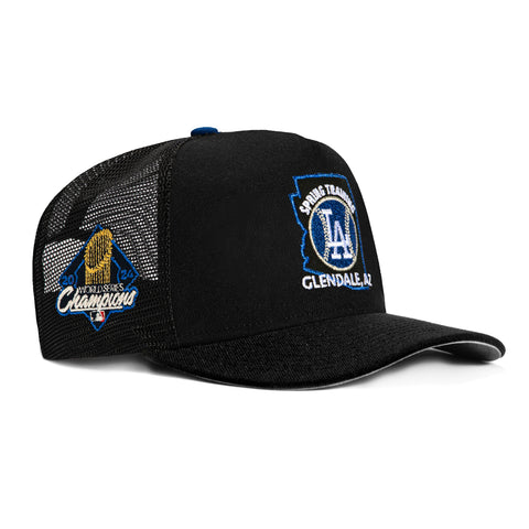 New Era 9Fifty A-Frame Los Angeles Dodgers 2024 World Series Champions Patch Spring Training Snapback Hat - Black