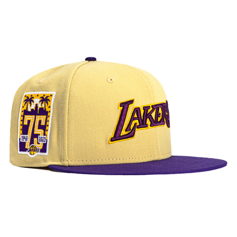 Mitchell & Ness Los Angeles Lakers 75th Anniversary Patch Hat - Tan, Purple