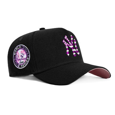 New Era 9Forty A-Frame New York Yankees 1949 World Series Patch Flag Snapback Hat - Black, Purple
