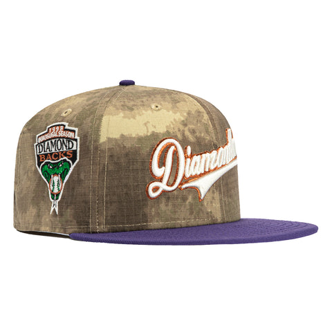 New Era 59Fifty Water Color Camo Arizona Diamondbacks Inaugural Patch Script Hat - Camo, Purple