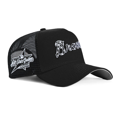 New Era 9Forty A-Frame Atlanta Braves 2025 All Star Game Patch Word Trucker Snapback Hat - Black
