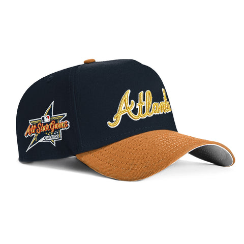 New Era 9Forty A-Frame Atlanta Braves 2025 All Star Game Patch Script Snapback Hat - Navy, Khaki