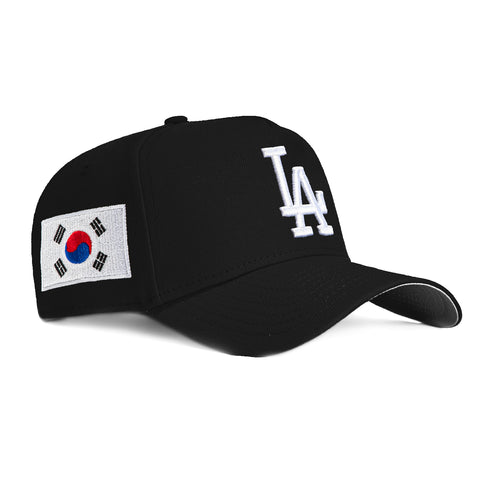 New Era 9Forty A-Frame Los Angeles Dodgers Korea Flag Patch Hat - Black, White