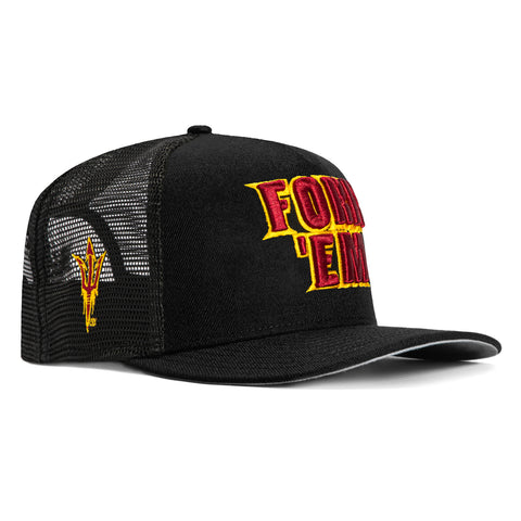 New Era 9Seventy Arizona State Sun Devils Logo Patch Fork 'Em Stretch-Snapback Trucker Hat - Black