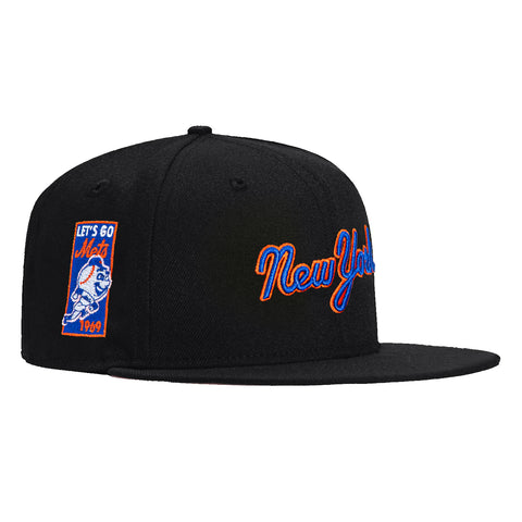 New Era 59Fifty New York Mets Let's Go Mets Patch Script Hat - Black, Royal, Orange
