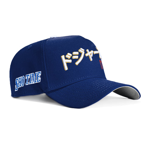 New Era 9Forty A-Frame Los Angeles Dodgers Shotime Patch Ohtani Kanji Script Snapback Hat - Royal, White, Metallic Gold