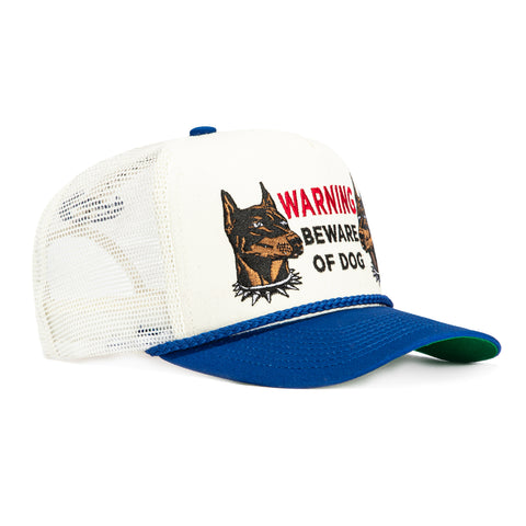 Field Grade Beware of Dog Snapback Trucker Hat - White, Royal