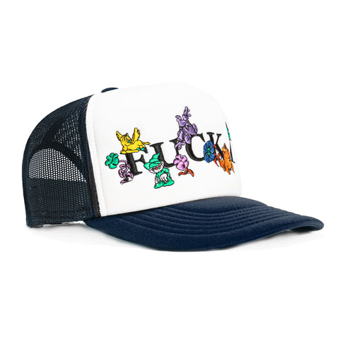 HUF F**k it Trip Foam Front Trucker Snapback Hat - White, Navy