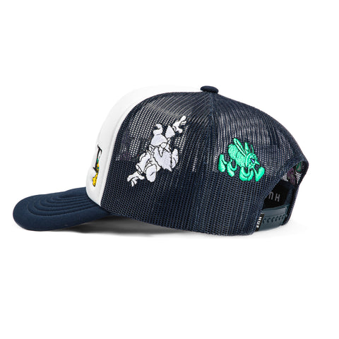 HUF F**k it Trip Foam Front Trucker Snapback Hat - White, Navy