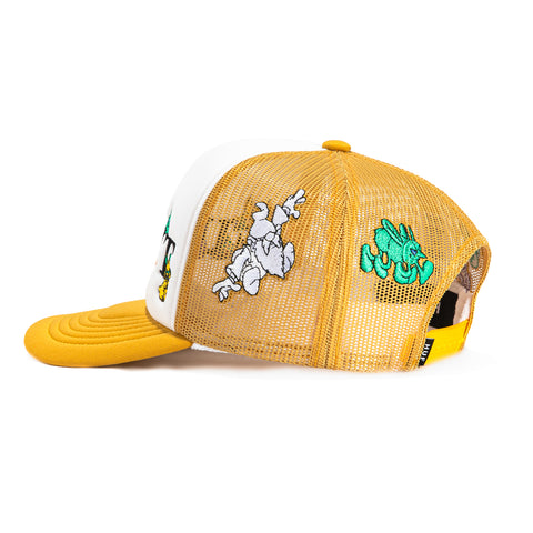 HUF F**k It Trip Foam Front Trucker Snapback Hat - White, Gold