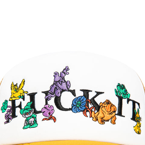 HUF F**k It Trip Foam Front Trucker Snapback Hat - White, Gold