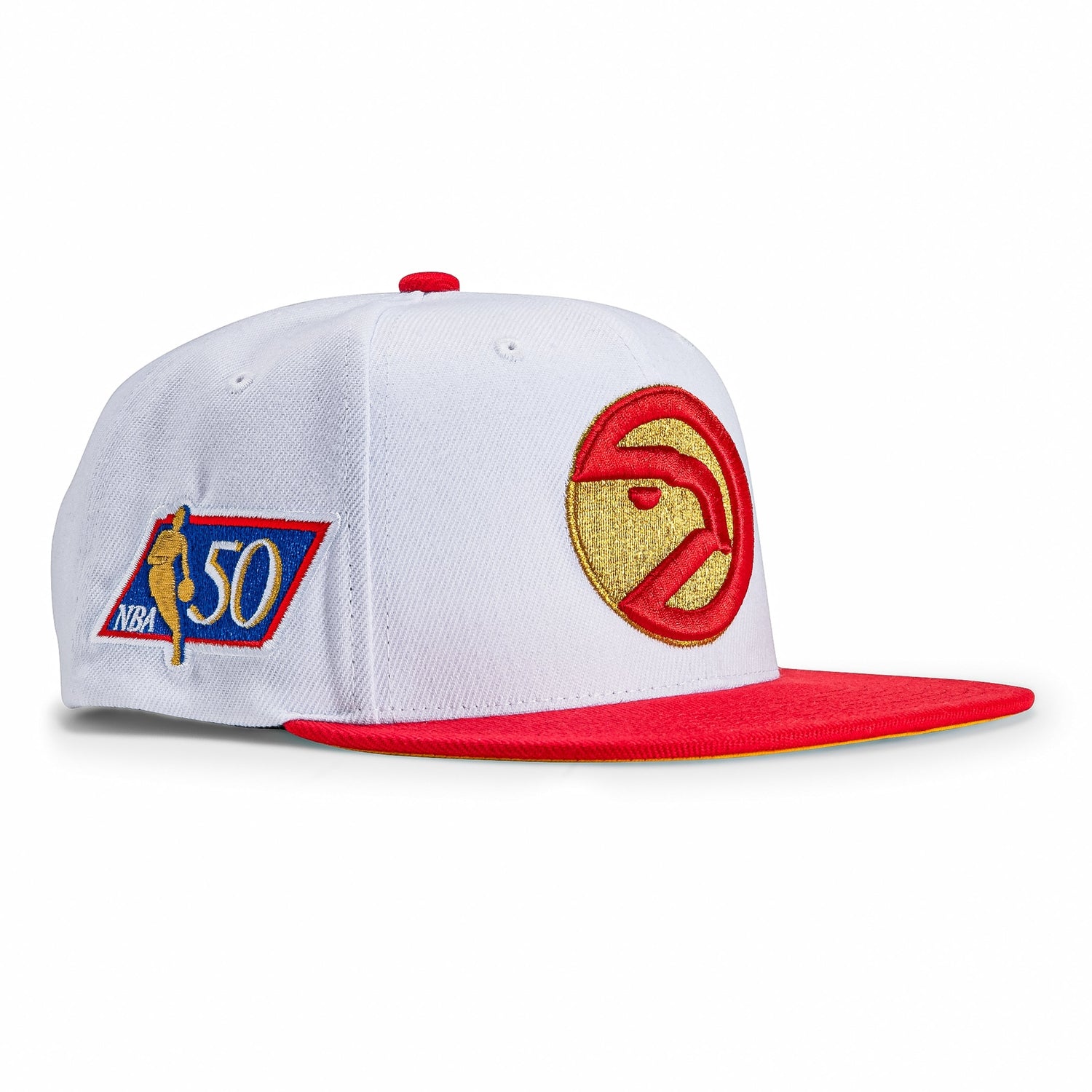 Mitchell & Ness Atlanta Hawks 50th Anniversary Patch Snapback Hat - White, Red