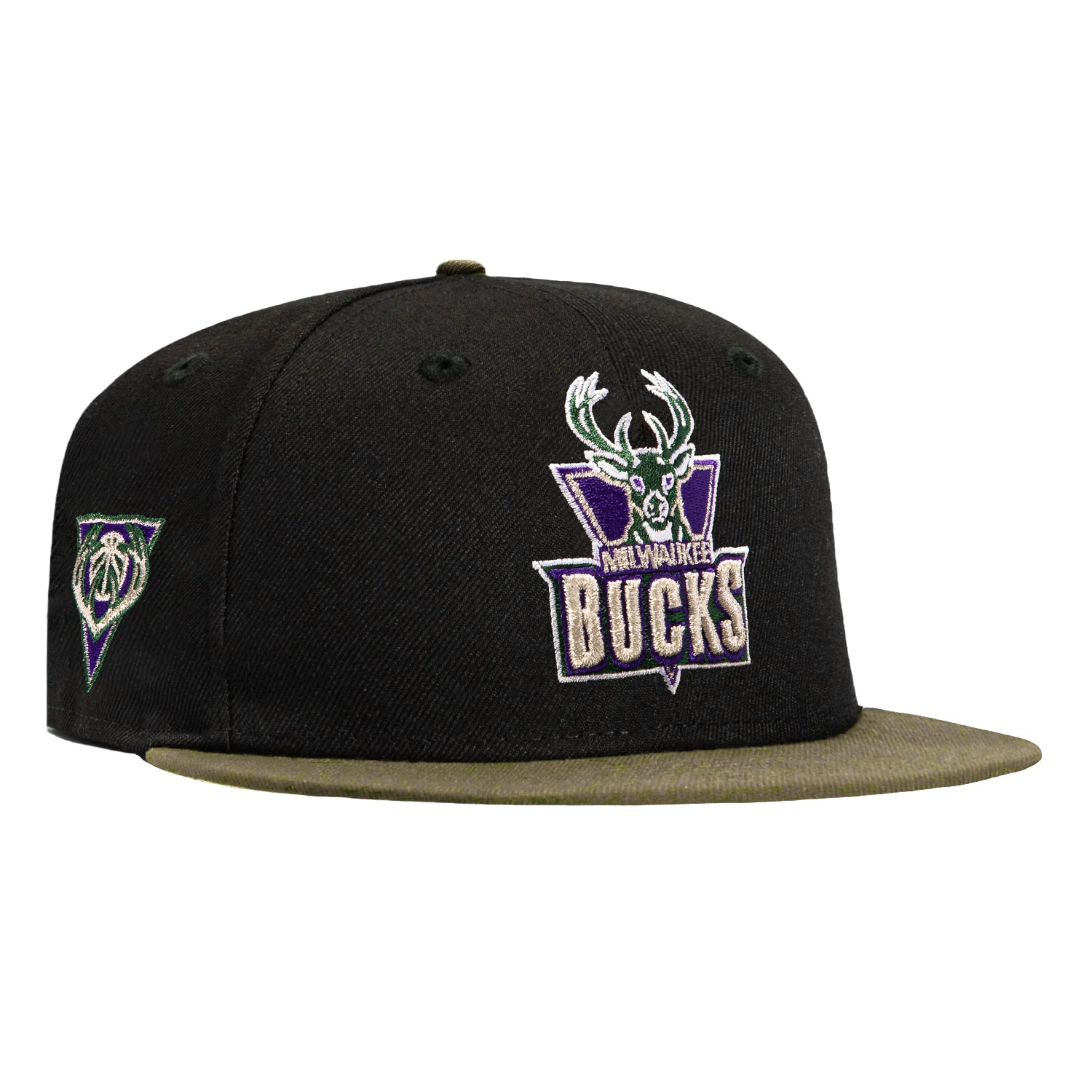 New Era 59Fifty Milwaukee Bucks Logo Patch 1993 Hat - Black, Olive