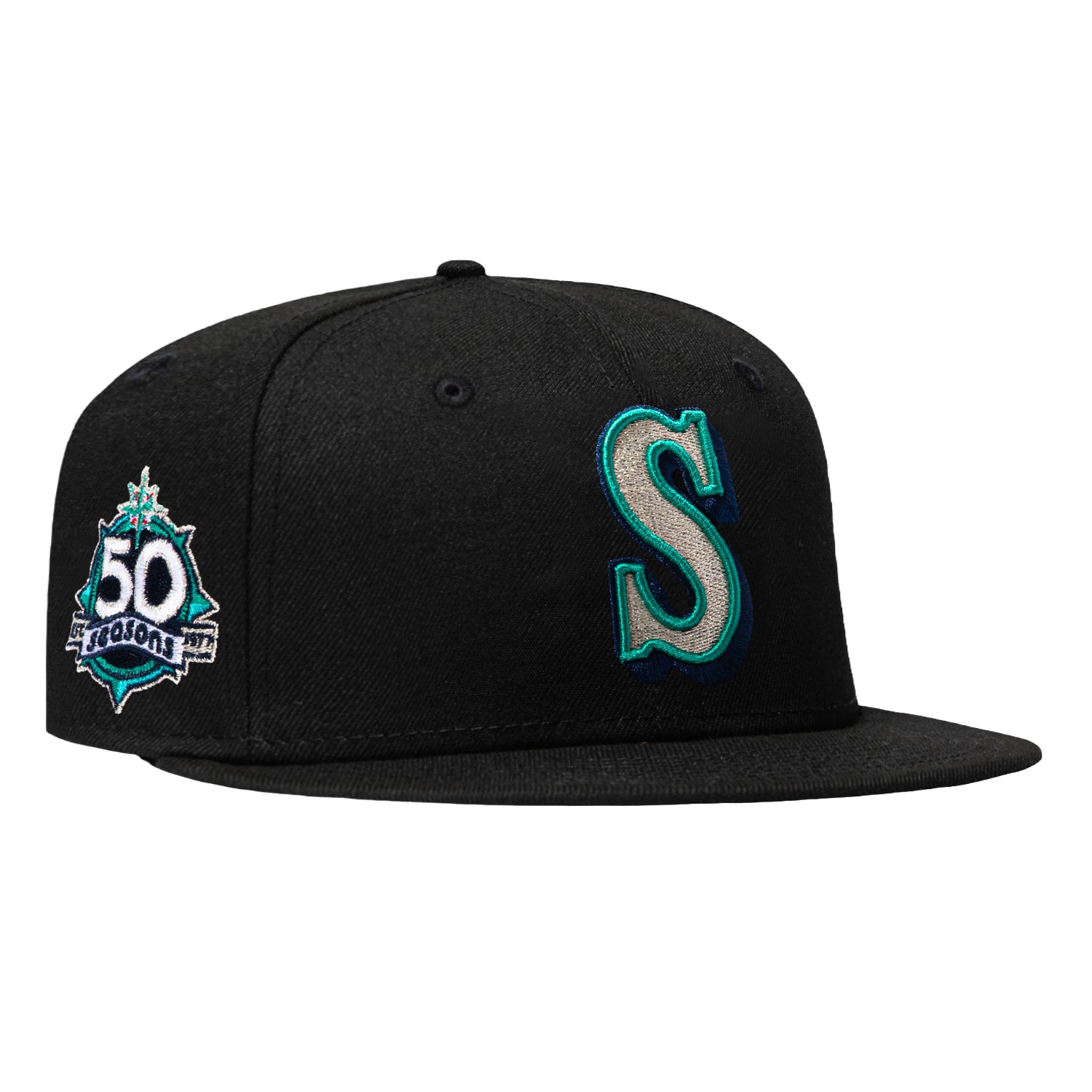帽子 NEWERASeattleMariners59FIFTYBLACKONBLACK New Era 59Fifty Black Dome Seattle Mariners 50th Anniversary Patch