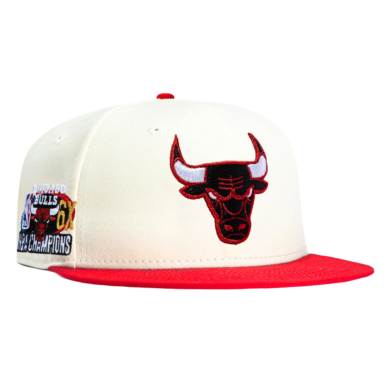 New Era 59Fifty Chicago Bulls 6x Champions Patch Hat - White, Red 