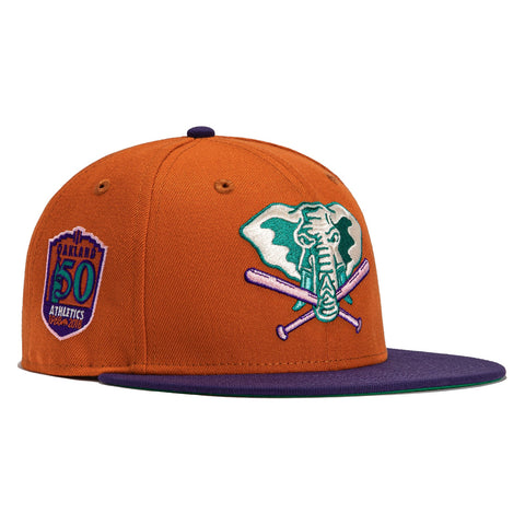New Era 59Fifty Cactus Fruit Oakland Athletics 50th Anniversary Patch Stomper Hat- Burnt Orange, Purple