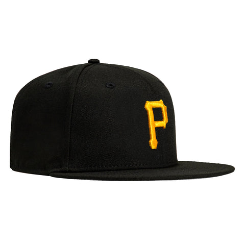 Pittsburgh Pirates MLB NE With Pirate Pin Fitted Hat~Black/Gold Pittsburgh Pirates MLB NE With Pirate Pin Fitted Hat~Black/Gold
