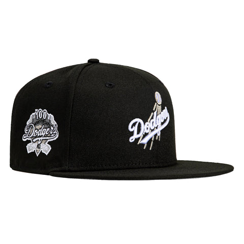 New Era 59Fifty Los Angeles Dodgers 100th Anniversary Patch Hat - Black, Metallic Silver