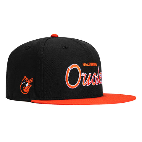 New Era 59Fifty Retro Script Baltimore Orioles Hat - Black, Orange