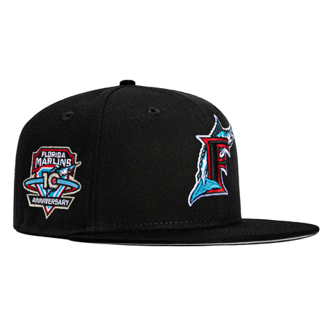 New Era 59Fifty Miami Marlins 10th Anniversary Patch Hat - Black, Neon Blue, Red