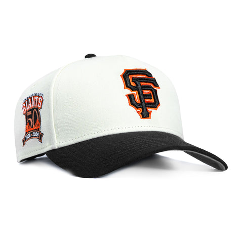 New Era 9Forty A-Frame White Dome San Francisco Giants 50th Anniversary Patch Snapback Hat - White, Black New Era