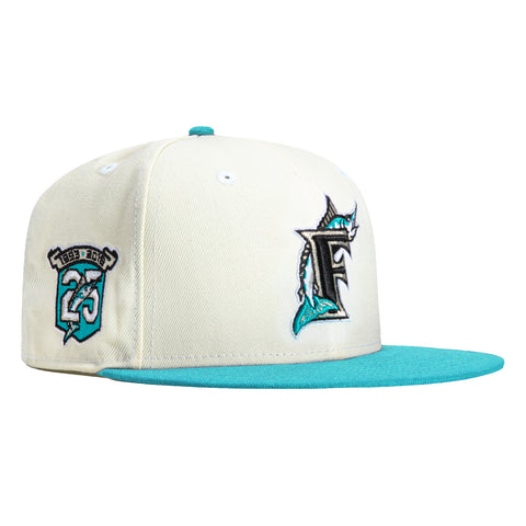 New Era 59Fifty White Dome Miami Marlins 25th Anniversary Patch Hat - White, Teal