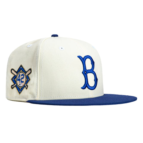 New Era 59Fifty White Dome Brooklyn Dodgers Jackie Robinson 42 Patch Hat - White, Royal
