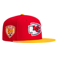 New Era 59Fifty Kansas City Chiefs 50th Anniversary Patch Pink UV Hat - Red, Gold