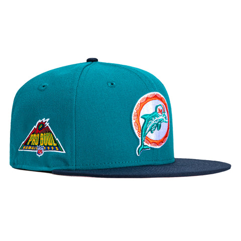New Era 59Fifty Miami Dolphins 1995 Pro Bowl Patch Pink UV Hat - Teal, Navy