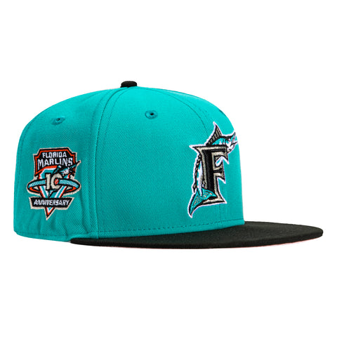 New Era 59Fifty Miami Marlins 10th Anniversary Patch Pink UV Hat - Teal, Black