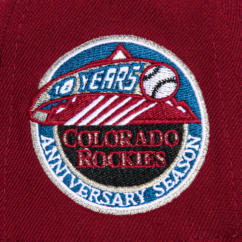 New Era 59Fifty Colorado Rockies 10th Anniversary Patch Logo Hat - Cardinal, Indigo