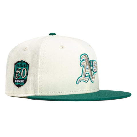New Era 59Fifty Oakland Athletics 50th Anniversary Patch Hat - White, Green, Metallic Silver