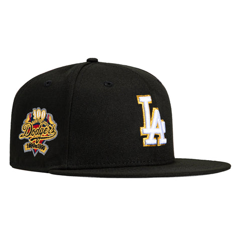 New Era 59Fifty Los Angeles Dodgers 100th Anniversary Patch Hat - Black, Metallic Gold