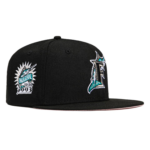 New Era 59Fifty Silky Pink UV Miami Marlins Inaugural Patch Hat - Black