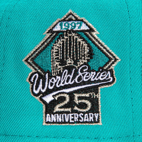New Era 59Fifty Silky Pink UV Miami Marlins 25th Anniversary of 1997 World Series Championship Patch Hat - Teal, Black